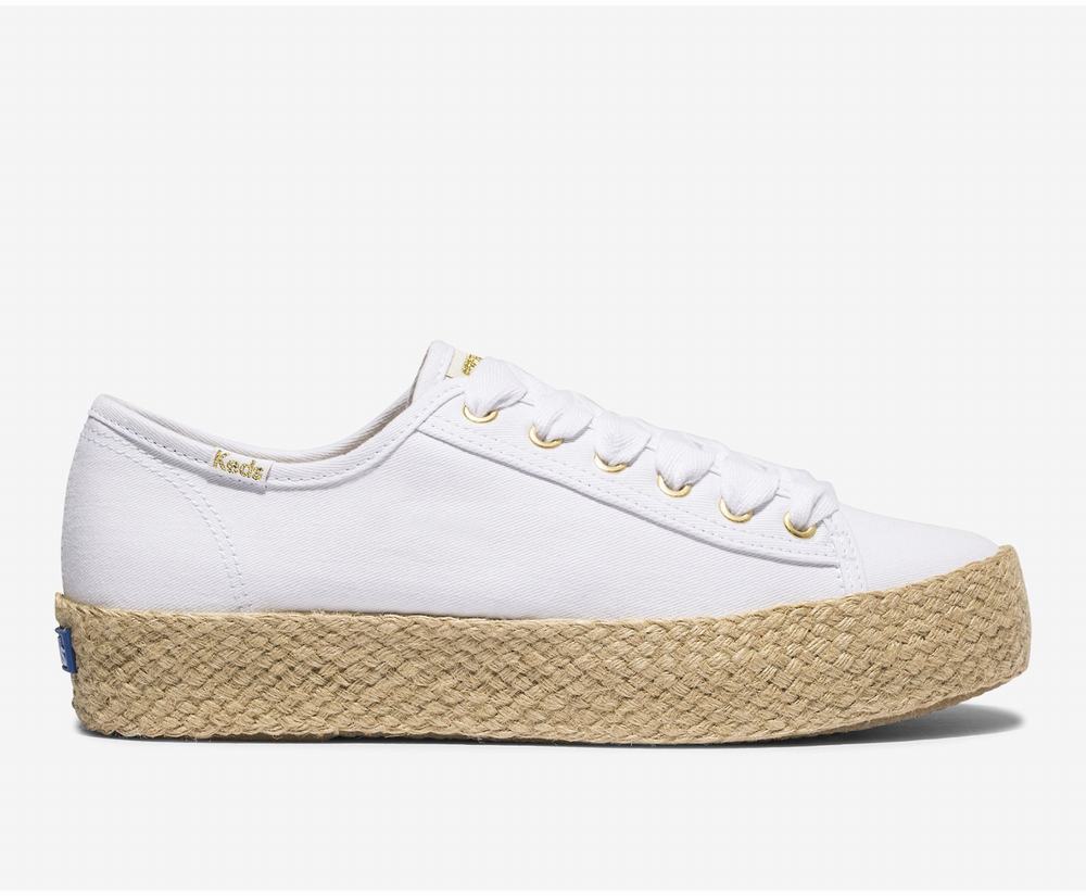 Women's Keds Triple Kick Jute Feat Organic Cotton Sneakers White 8059173GK - South Africa